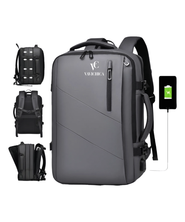 Mochila de Viagem Expansível – com Conexão USB, Espaço para Notebook