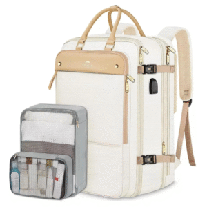 Mochila de Viagem Feminina Matein – 52L, Bege, Para Notebook , Antifurto, Impermeável