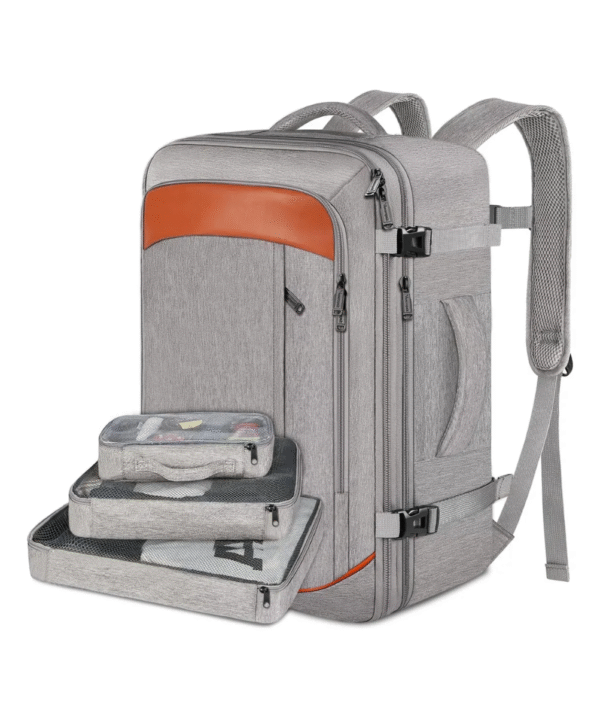 Mochila de Viagem Yorepek 1215 – 40L, Cinza, Expansível, Antifurto e Impermeável